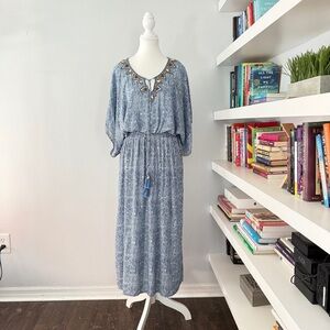 Skemo Boho Blue and White Scoop Neck Sundress XS